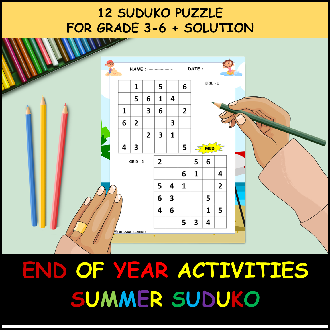 End Of The Year Summer Sudoku Printable Puzzle Pages For Grades 3 6 Solutions Made By Teachers
