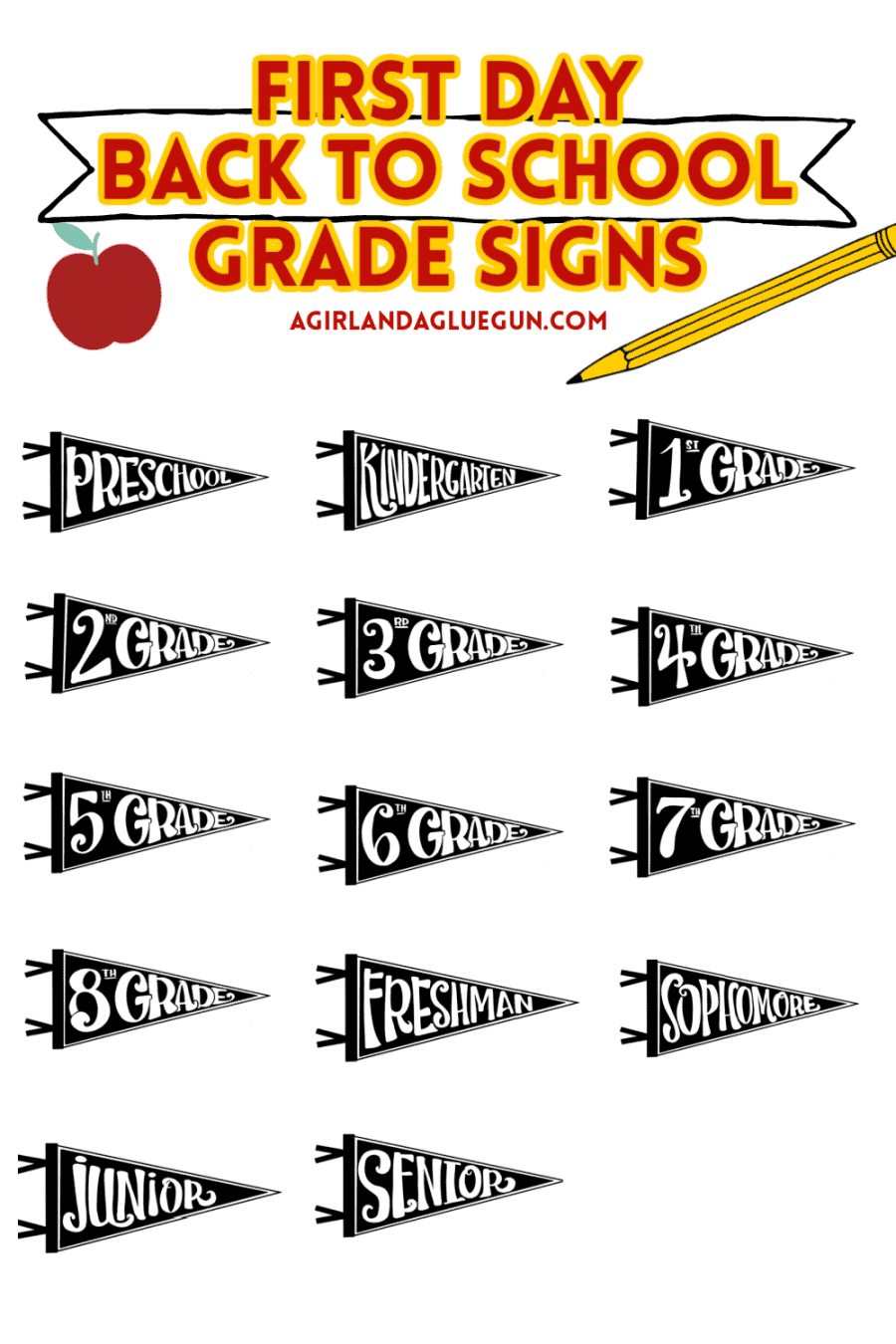 First Day Back To School Grade Signs A Girl And A Glue Gun