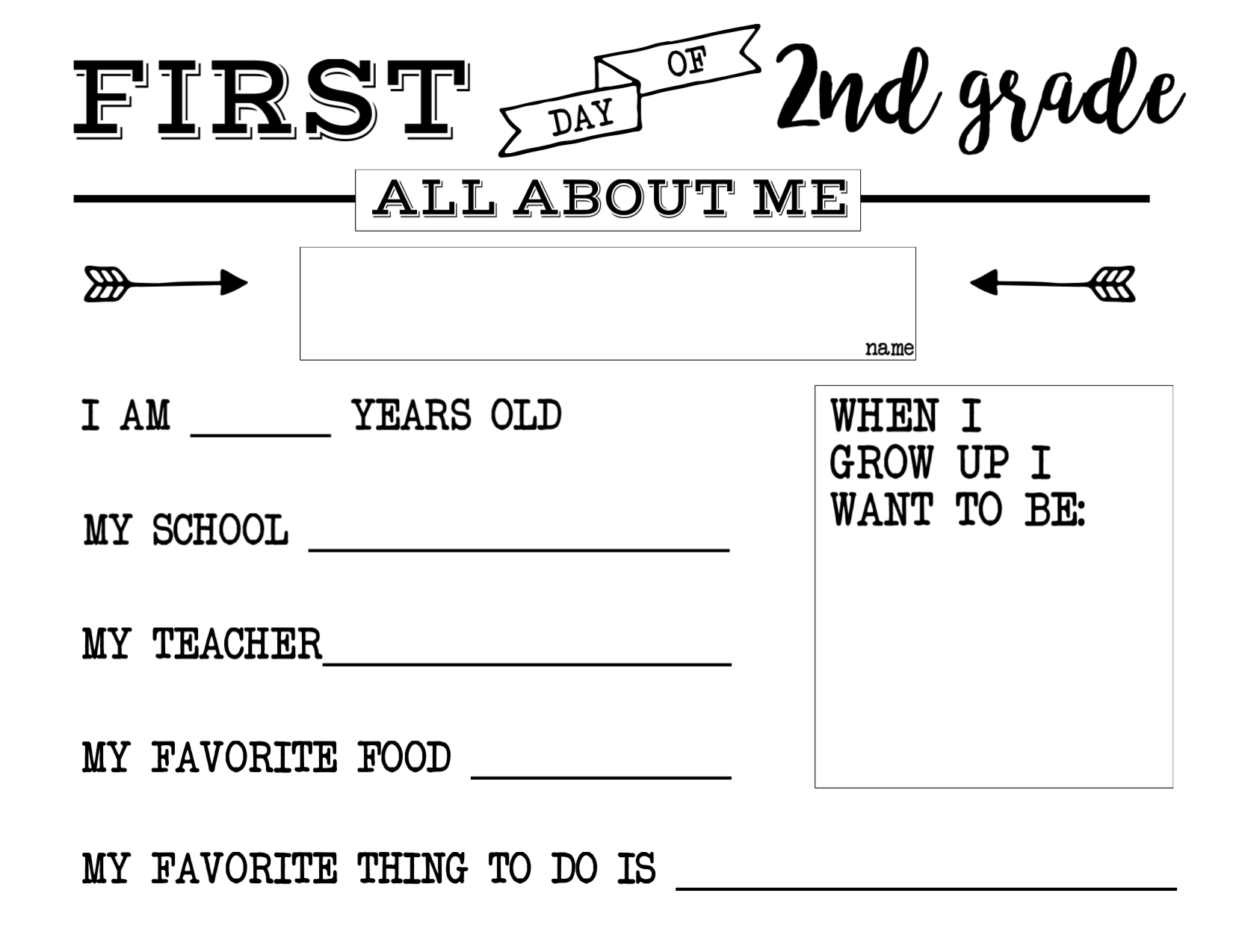 First Day Of School All About Me Sign Paper Trail Design