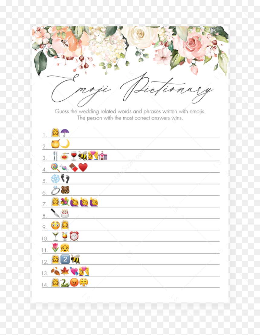 Bridal Shower Emoji Games Free Printable