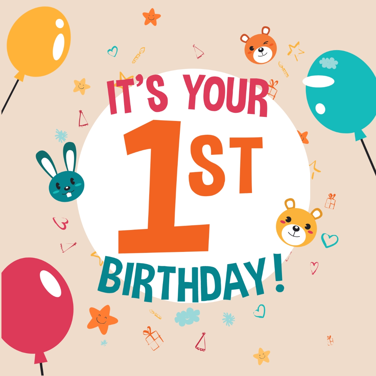 Free 1st Birthday Card Templates Editable And Printable