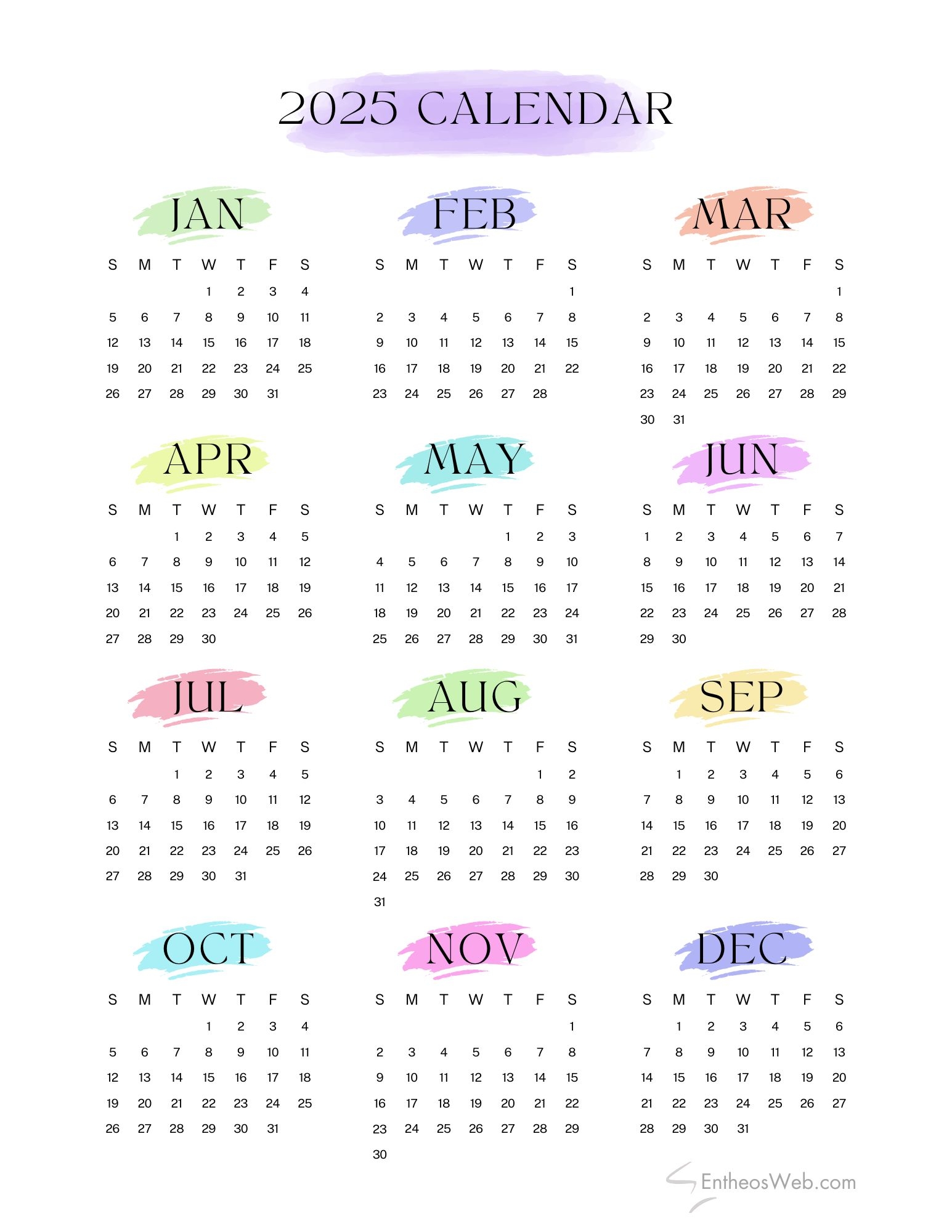 2025 Calendar Printable Pdf Free Download