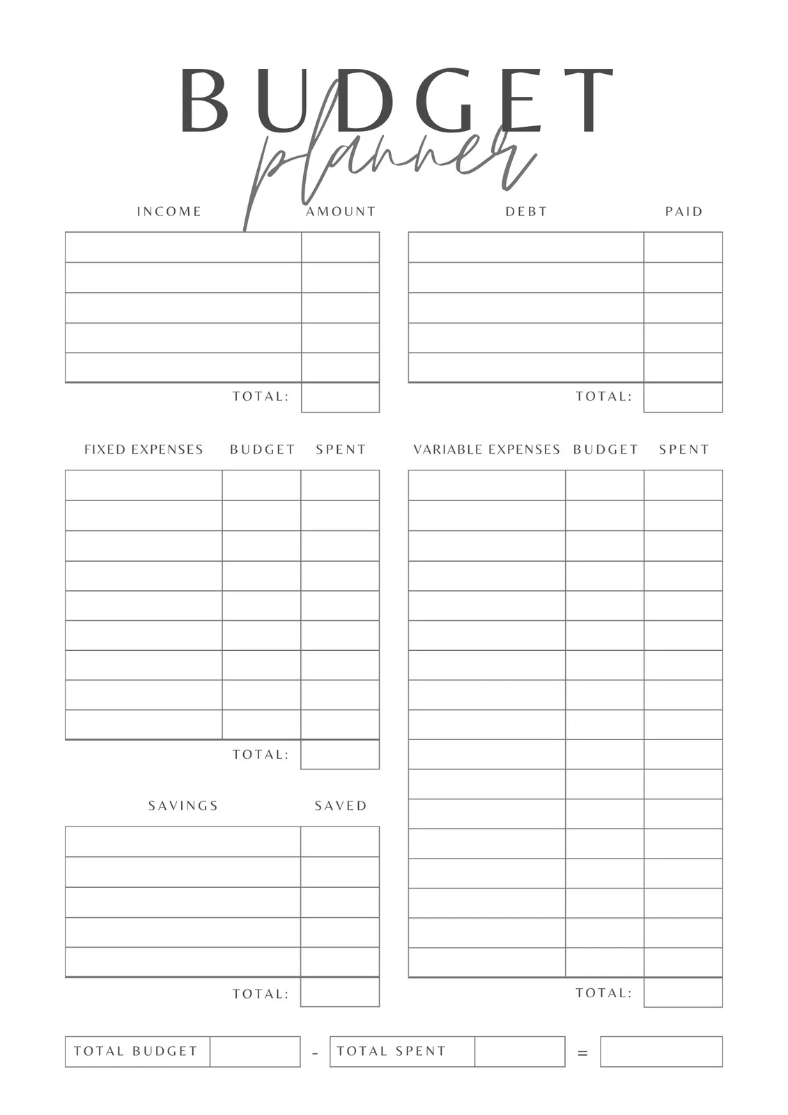 Free Printable Budget Spreadsheet
