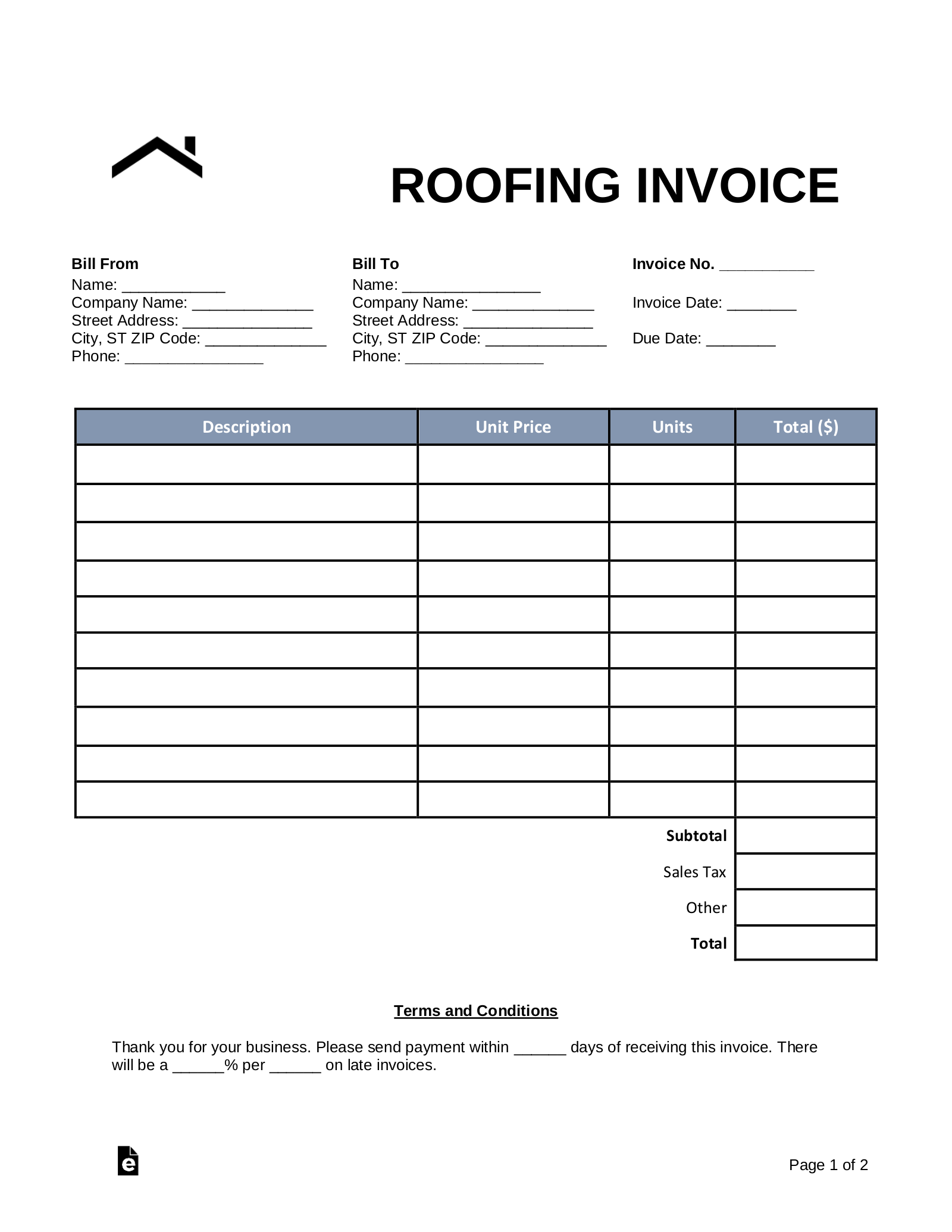 Free Blank Invoice Templates 30 PDF EForms