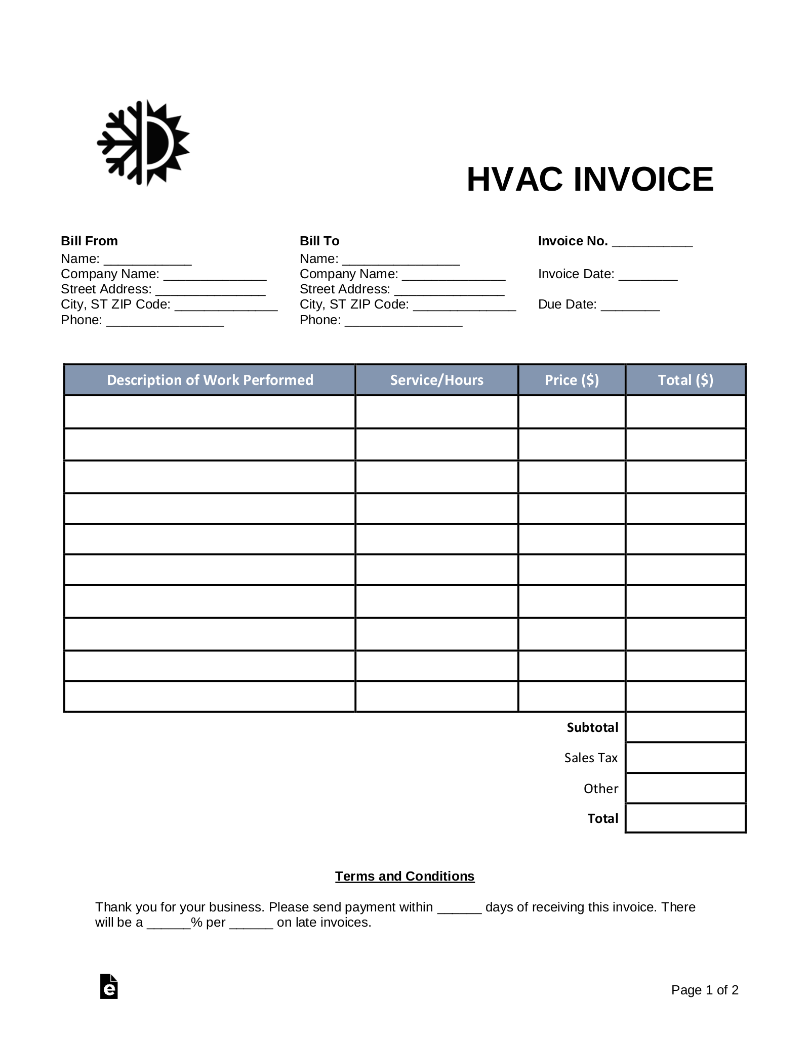 Free Blank Invoice Templates 30 PDF EForms