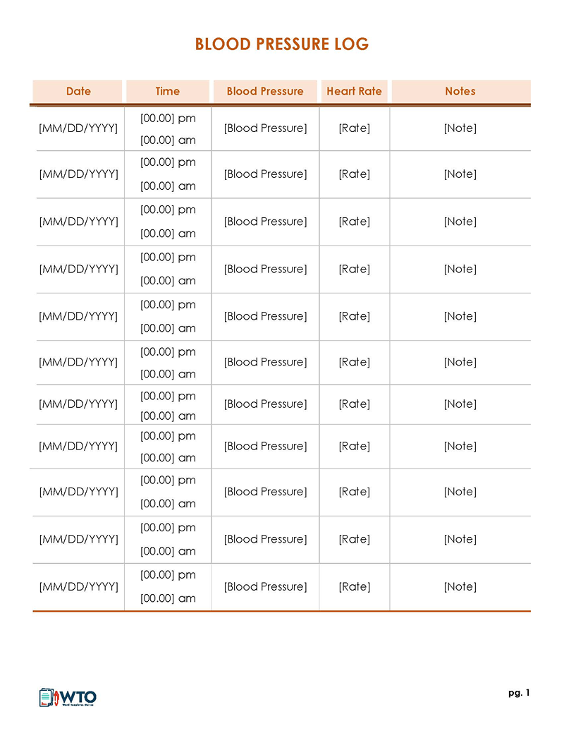 Free Blood Pressure Log Sheets PDF Word Excel 