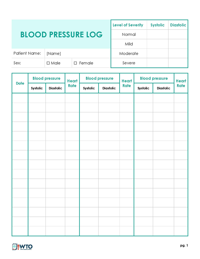 Free Blood Pressure Log Sheets PDF Word Excel 