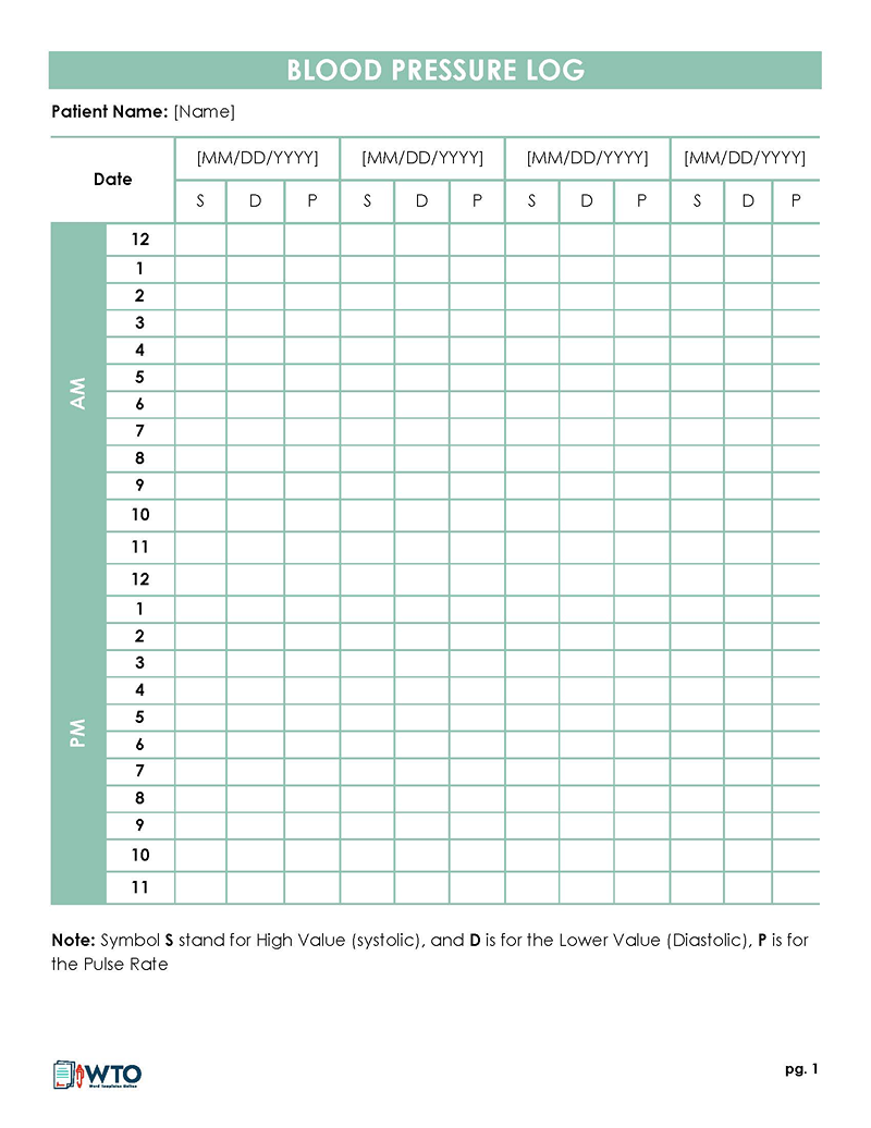 Free Blood Pressure Log Sheets PDF Word Excel 