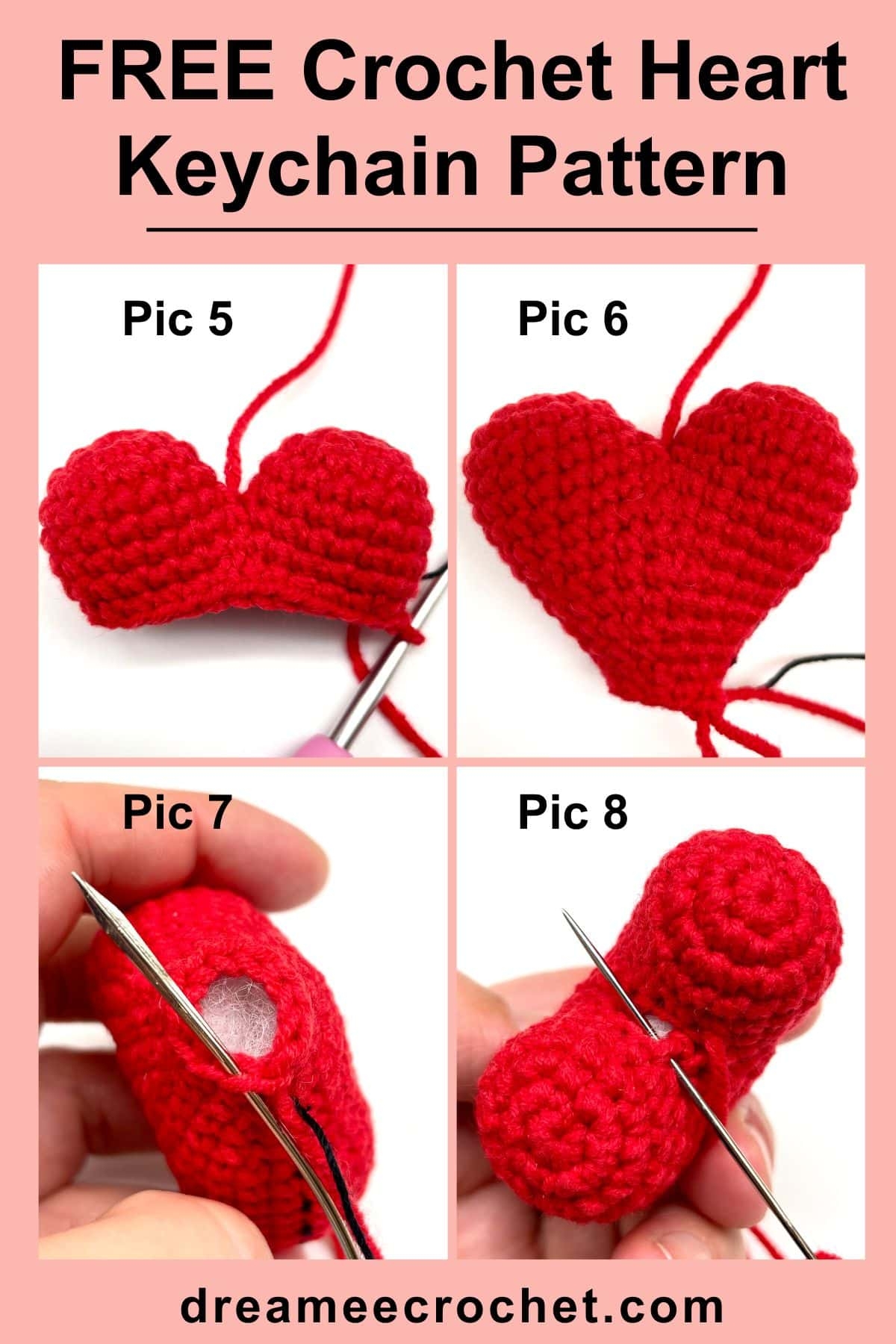 Free Crochet Heart Keychain Pattern Easy Amigurumi Heart Dreamee Crochet