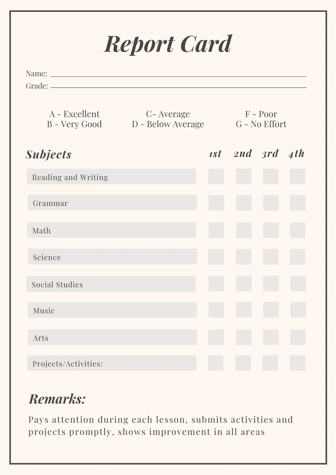 Free Custom Printable Homeschool Report Card Templates Canva