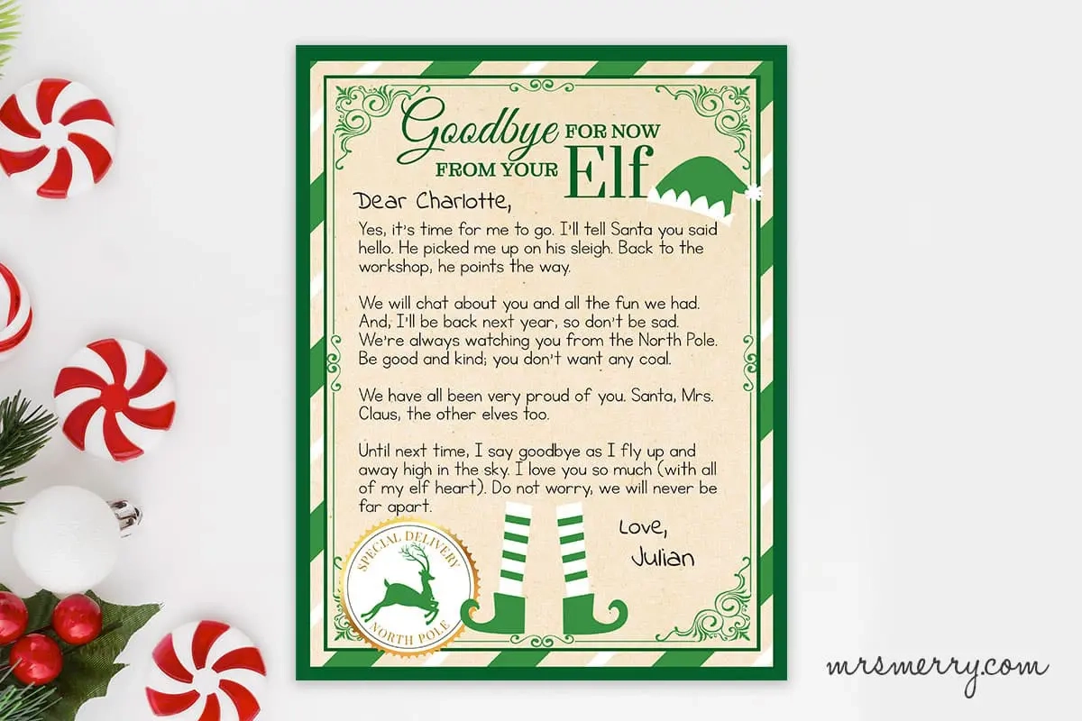 Free Elf On The Shelf Goodbye Letter Printable Mrs Merry