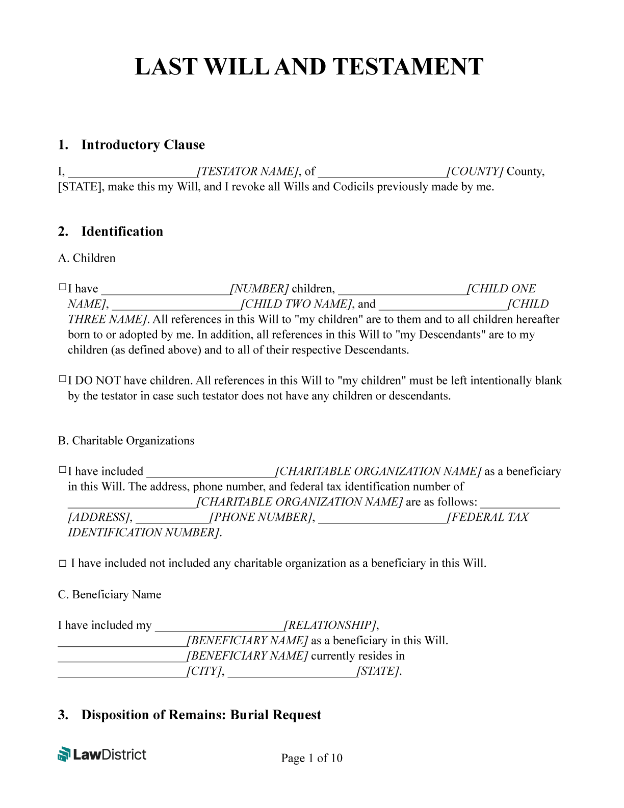 Printable Will Forms Free