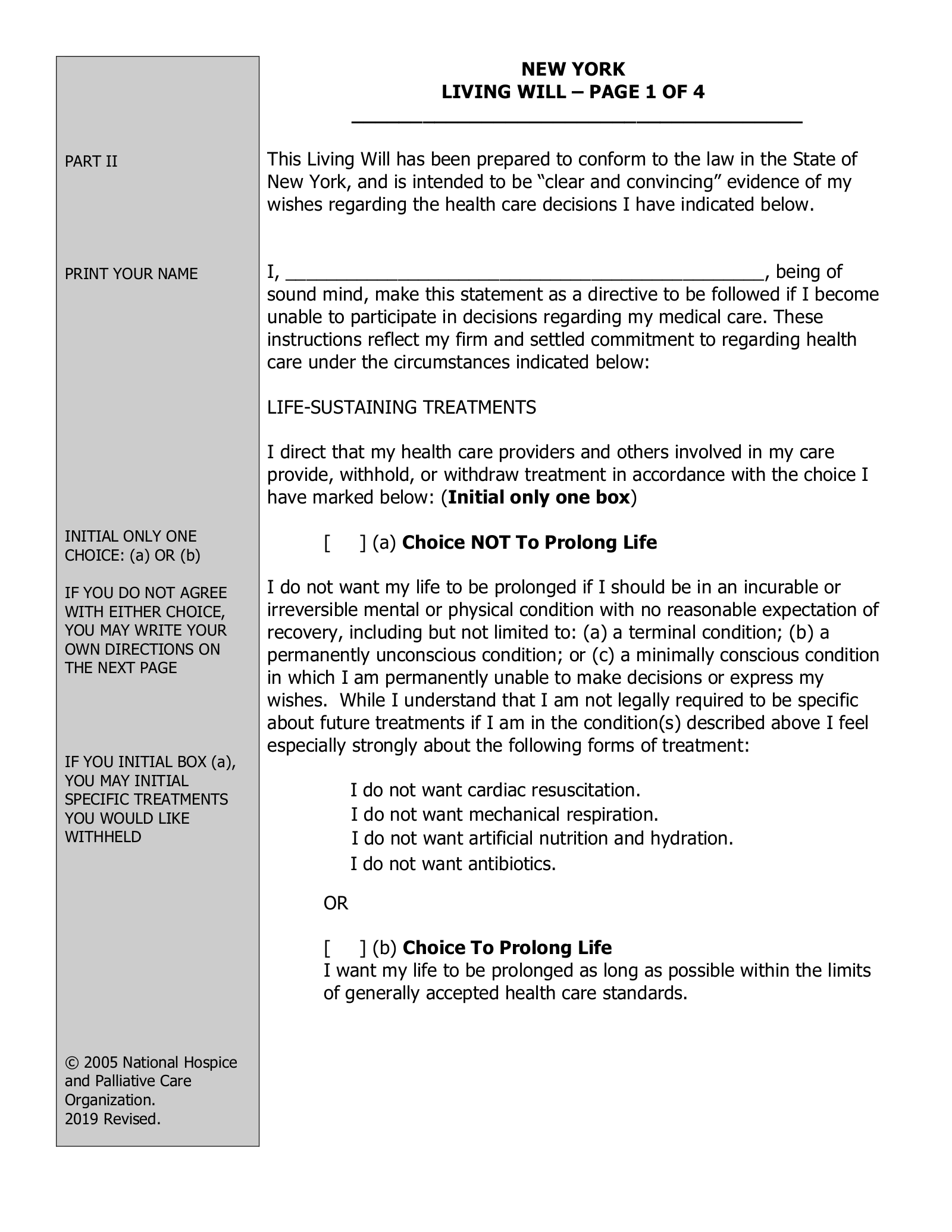 Free Printable Living Will Form