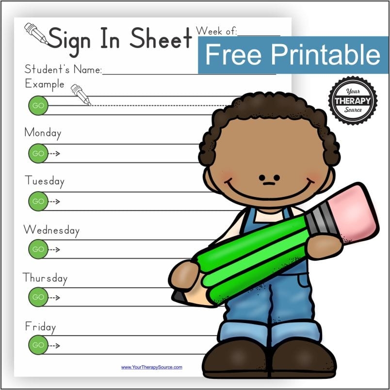 Free Preschool Sign In Sheet Developmentally Appropriate Your Therapy Source