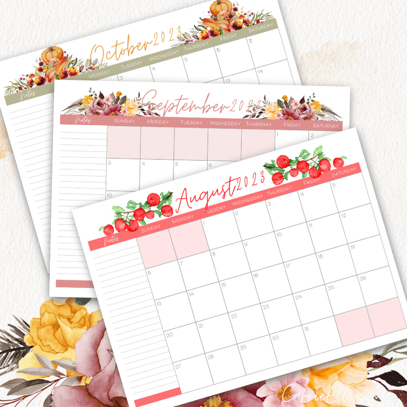 Free Printable 2023 Floral Calendar Carrie Elle