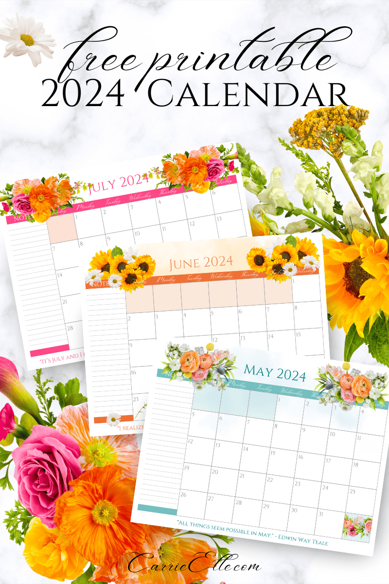 Free Printable 2024 Floral Calendar Carrie Elle