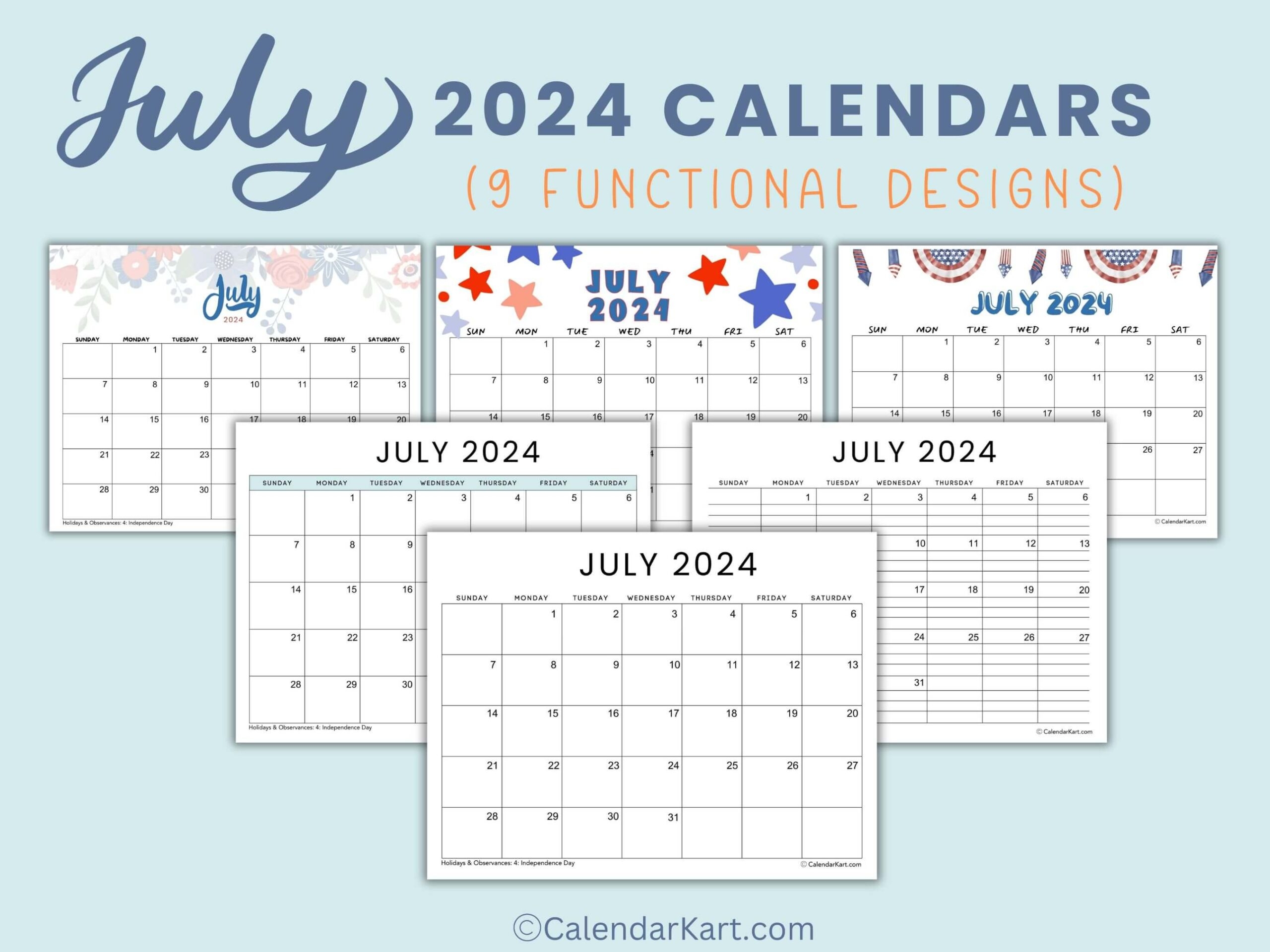 Free Printable July Calendar