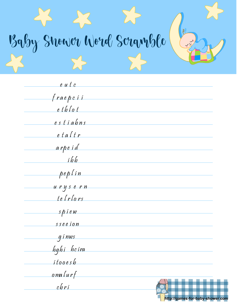 Free Printable Baby Shower Word Scramble Game Worksheets Library