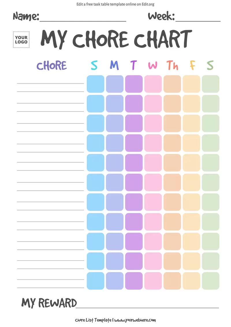 Free Printable Chore Chart Templates Editable