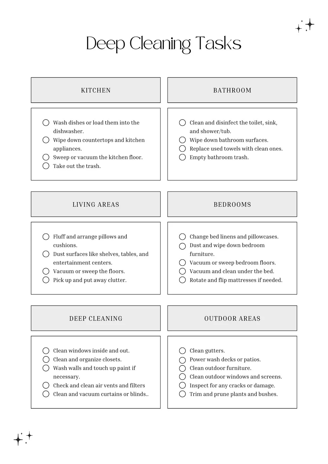 Deep Cleaning Checklist Free Printable