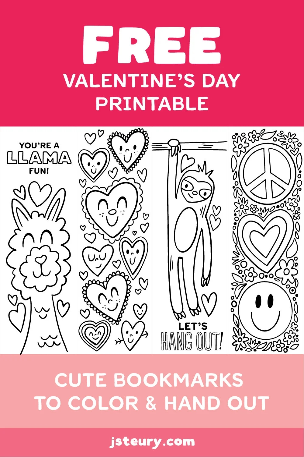 Free Printable Valentine s Day Bookmarks To Color Jessie Steury