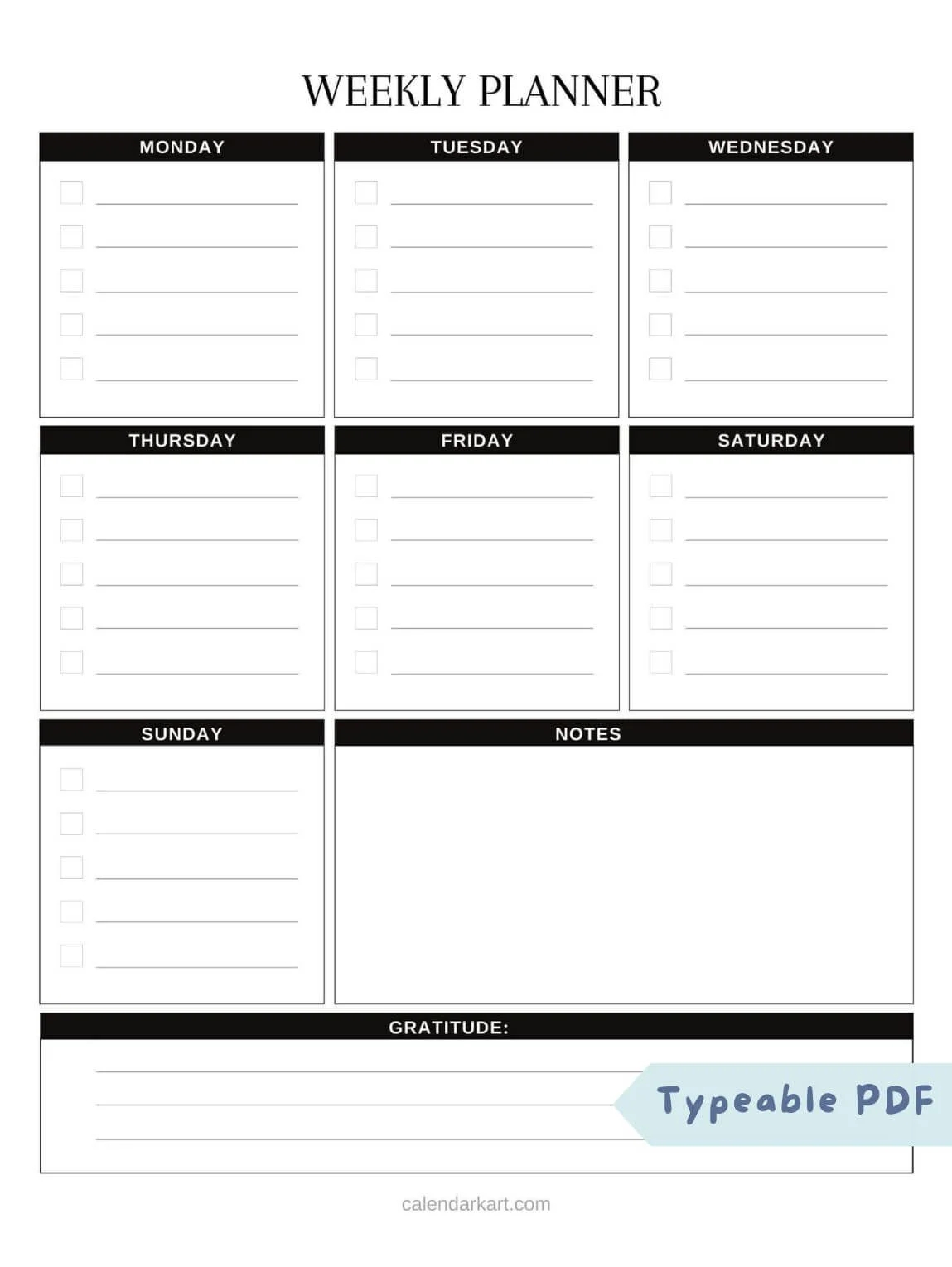 Free Weekly Calendar Printable