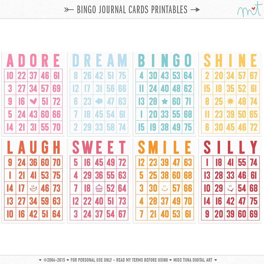 FREE Printables Bingo Journal Cards Miss Tiina Tina Raparanta