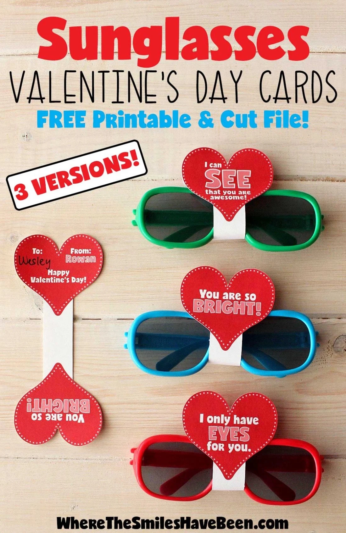 FREE Sunglasses Valentine s Day Cards Printable Cut File 