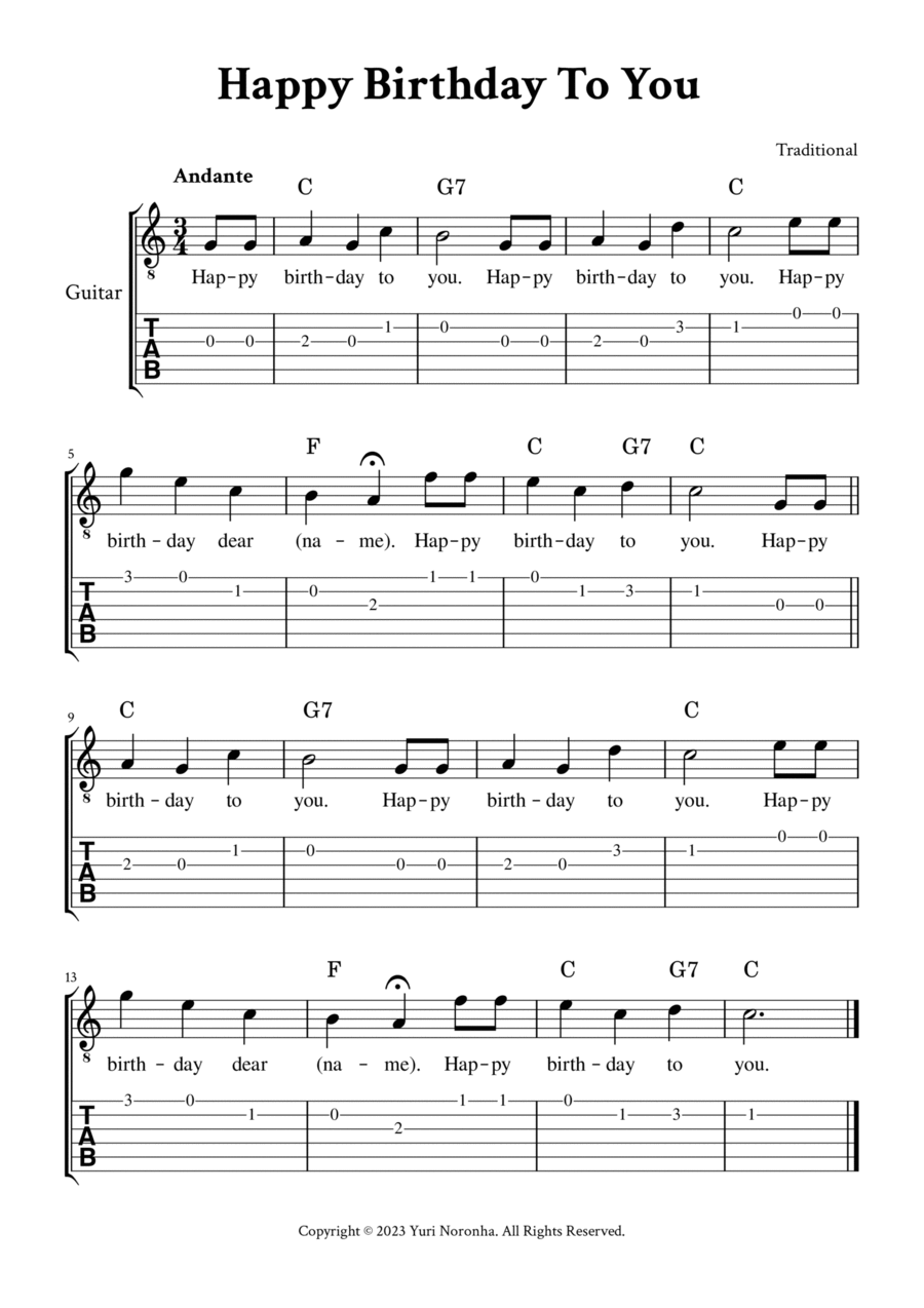 Happy Birthday To You For Classical Guitar C Major With TAB Chords And Lyrics By Traditional Acoustic Guitar Classical Guitar Voice Digital Sheet Music Sheet Music Plus
