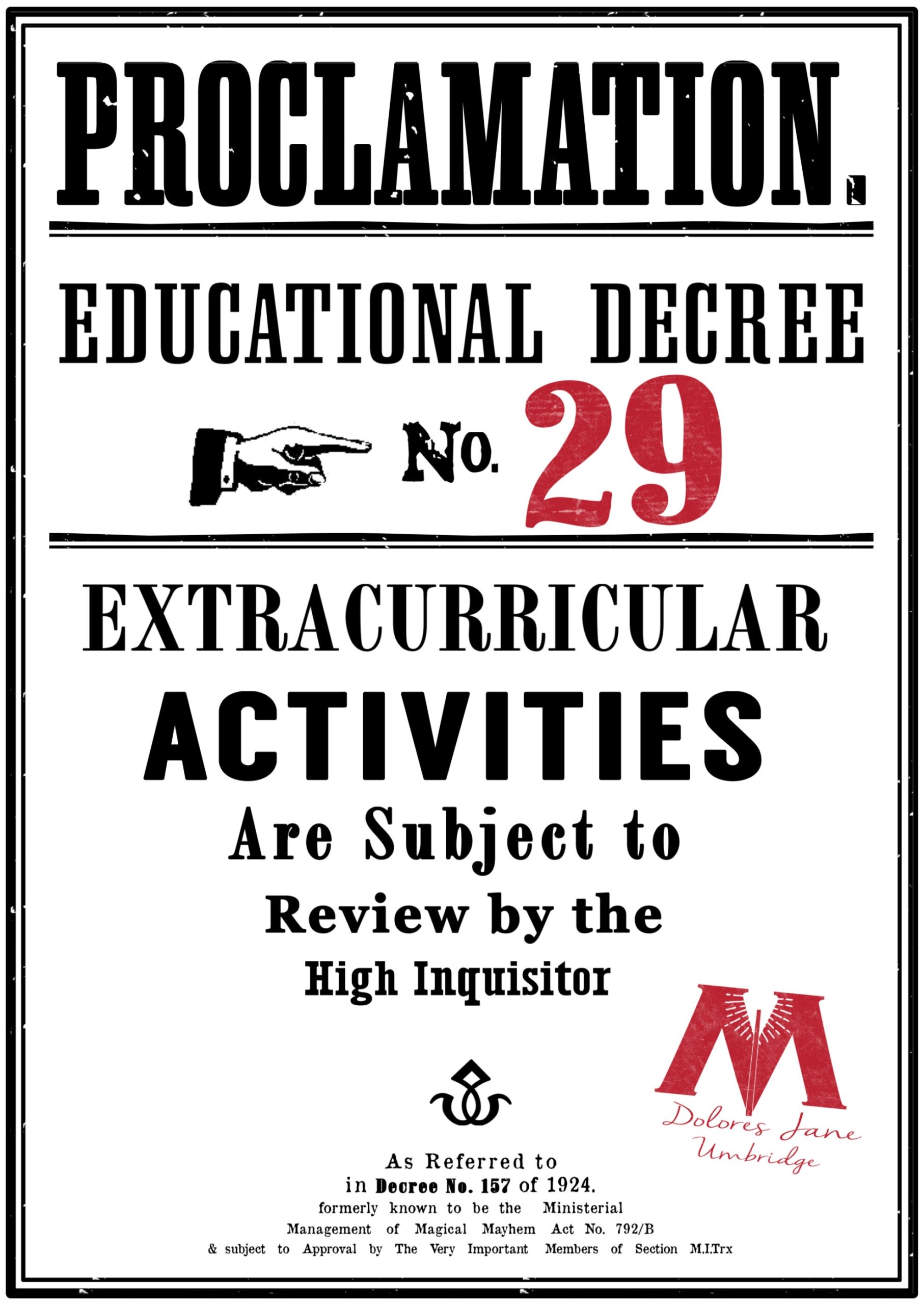 Harry Potter Educational Decrees free Printables Paper Trail Design