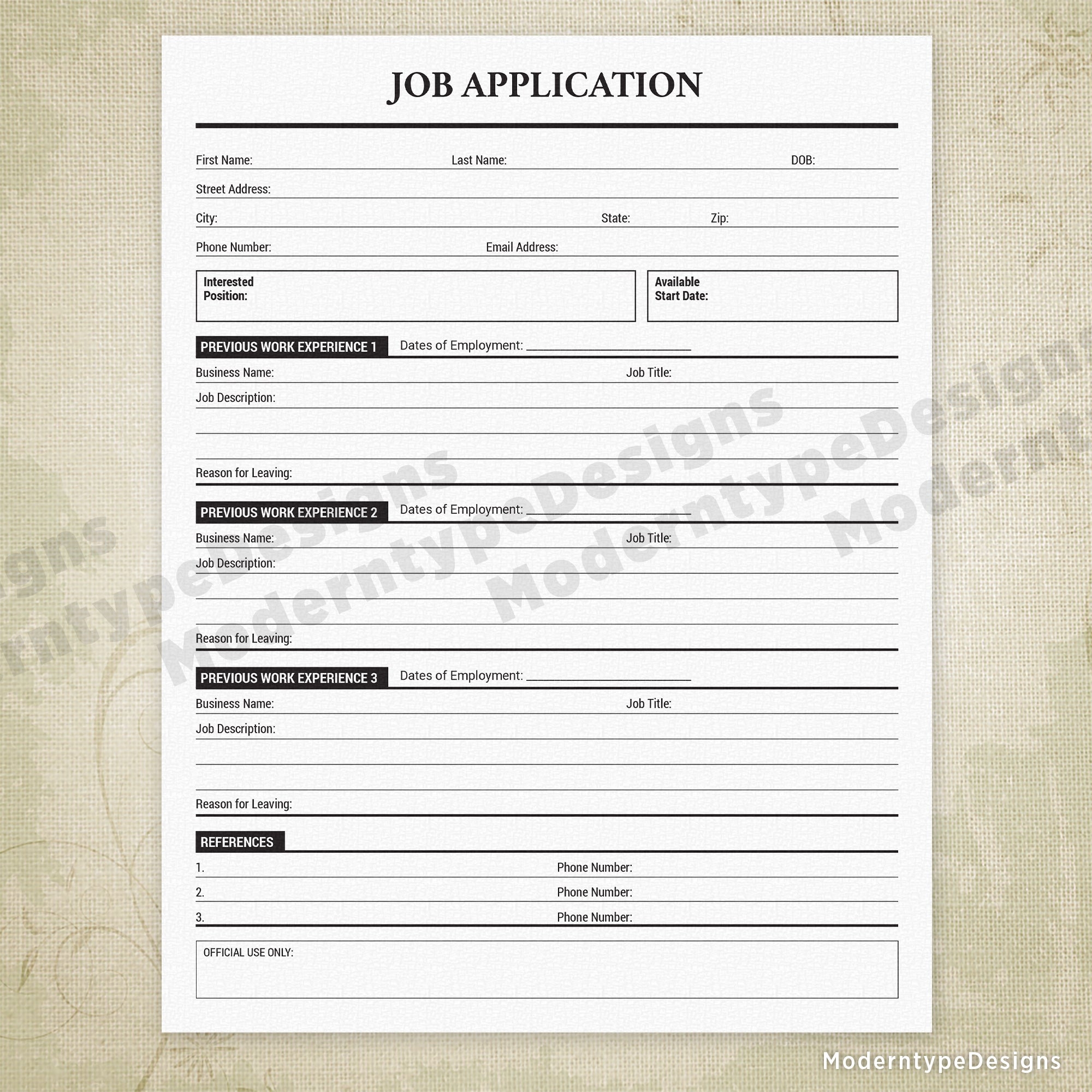Job Application Printable Worksheets Library