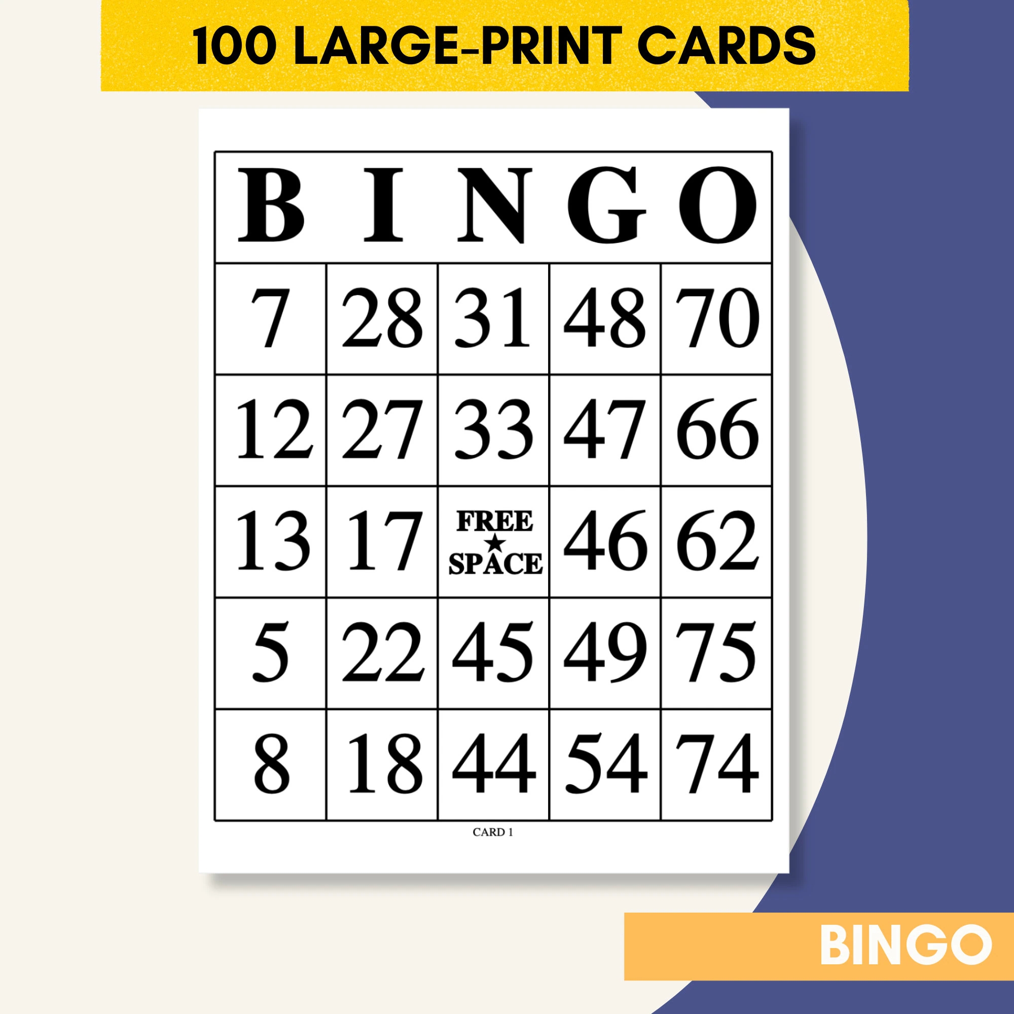Jumbo Bingo Cards 100 Large Print 1 75 Bingo Cards 1 Per Page Complete Bingo Set Printable Bingo PDF Immediate Download Etsy
