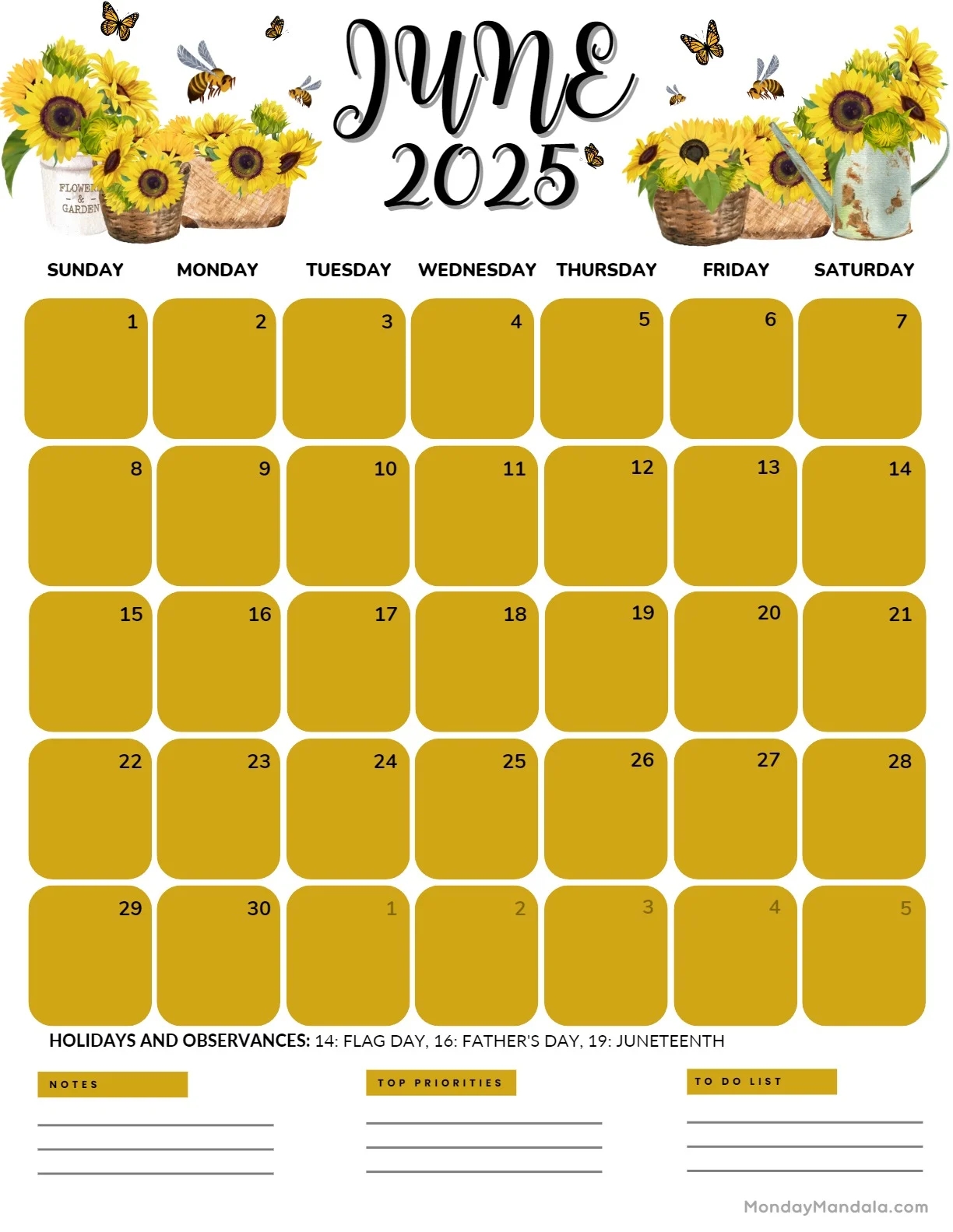 Free Printable June 2025 Calendar