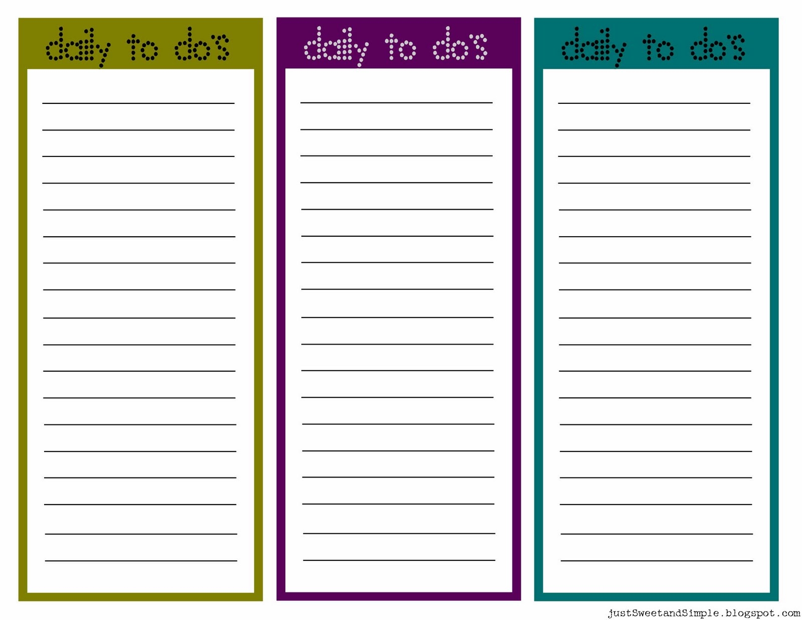 Just Sweet And Simple Printable Little Daily To Do List s