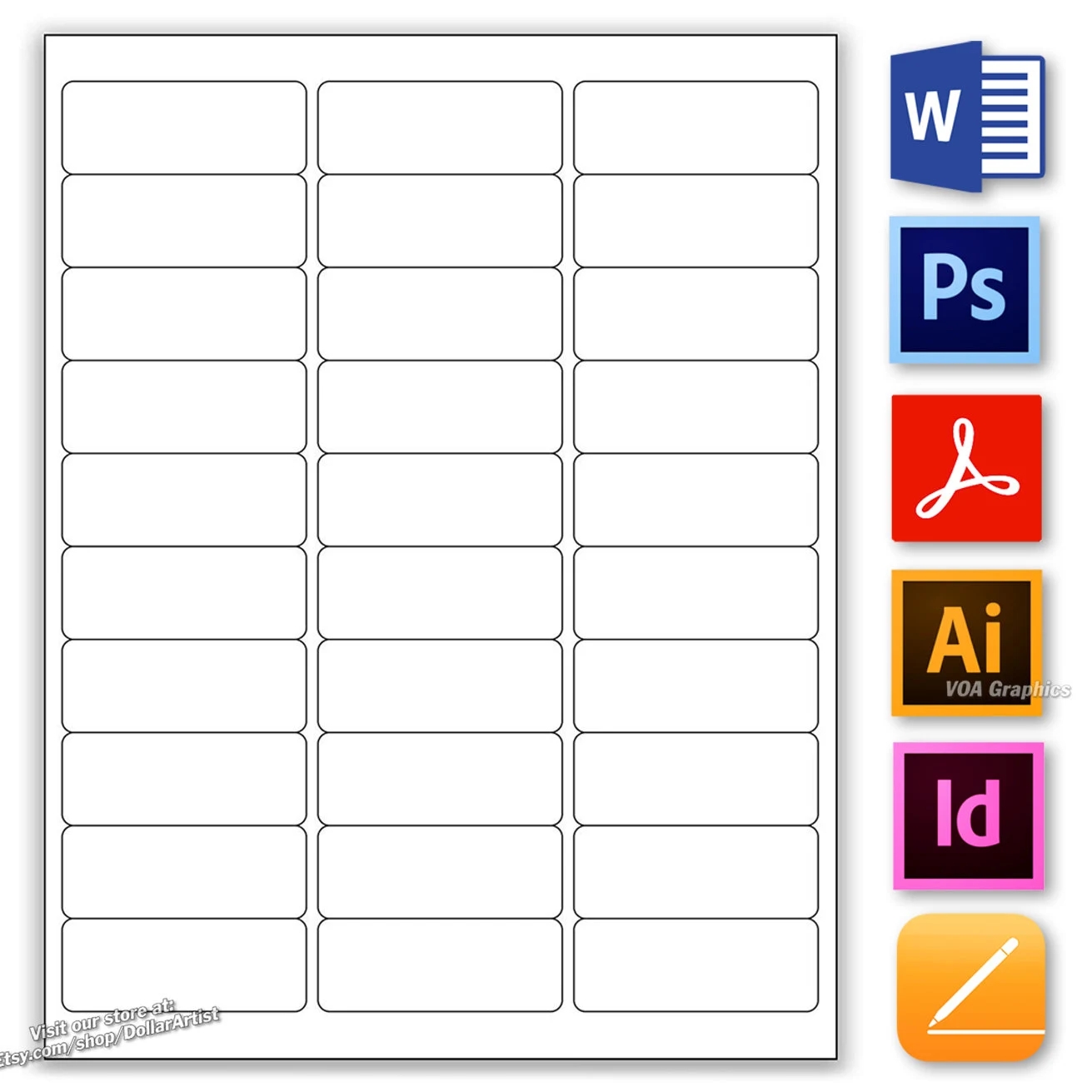 Label Template 30 Per Page Blank Rectangle 1 X 2 5 8 Printable 30 A Sheet Sticker Template PSD PNG PDF Word Illustrator 30 up 30 Up Etsy