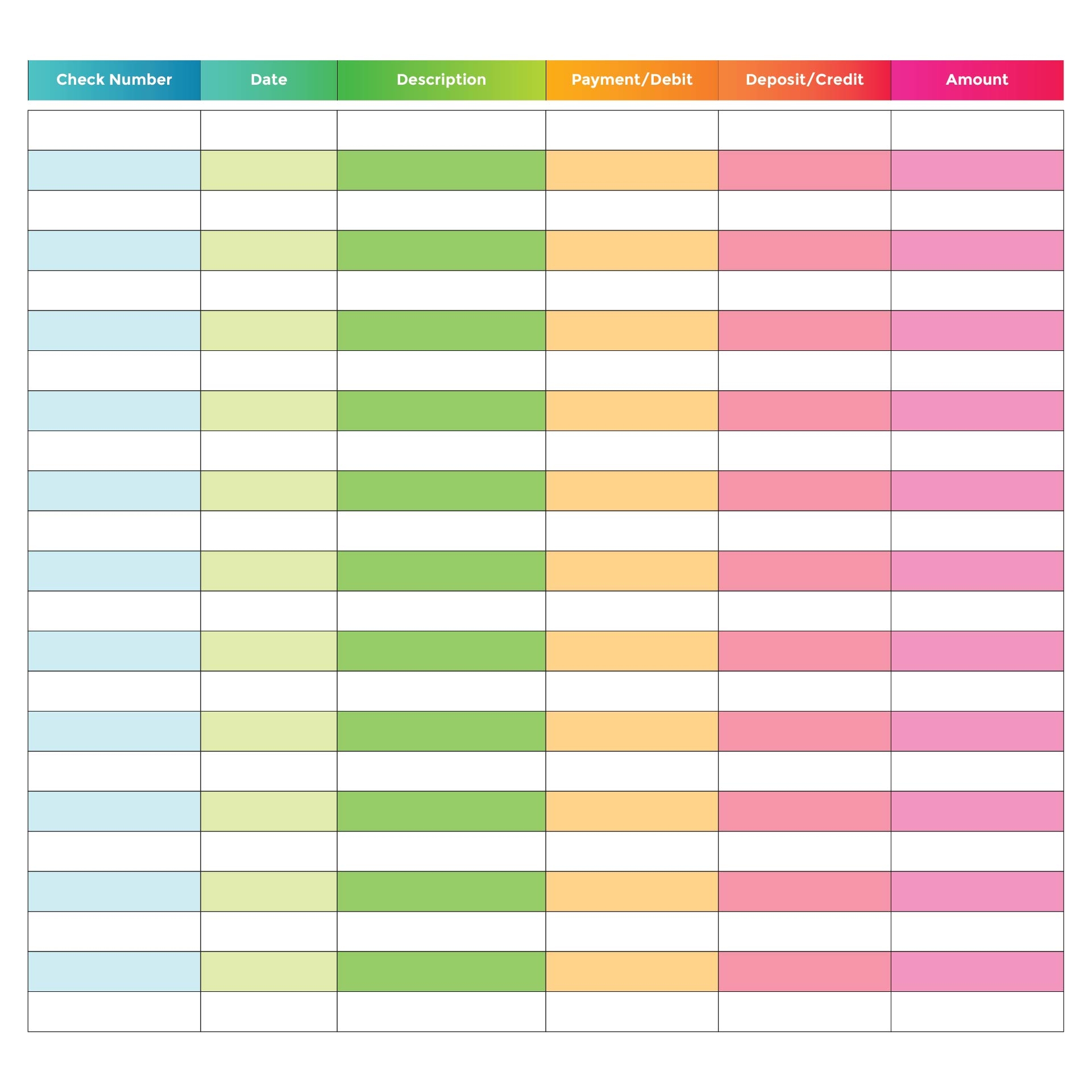 Free Check Register Printable Template