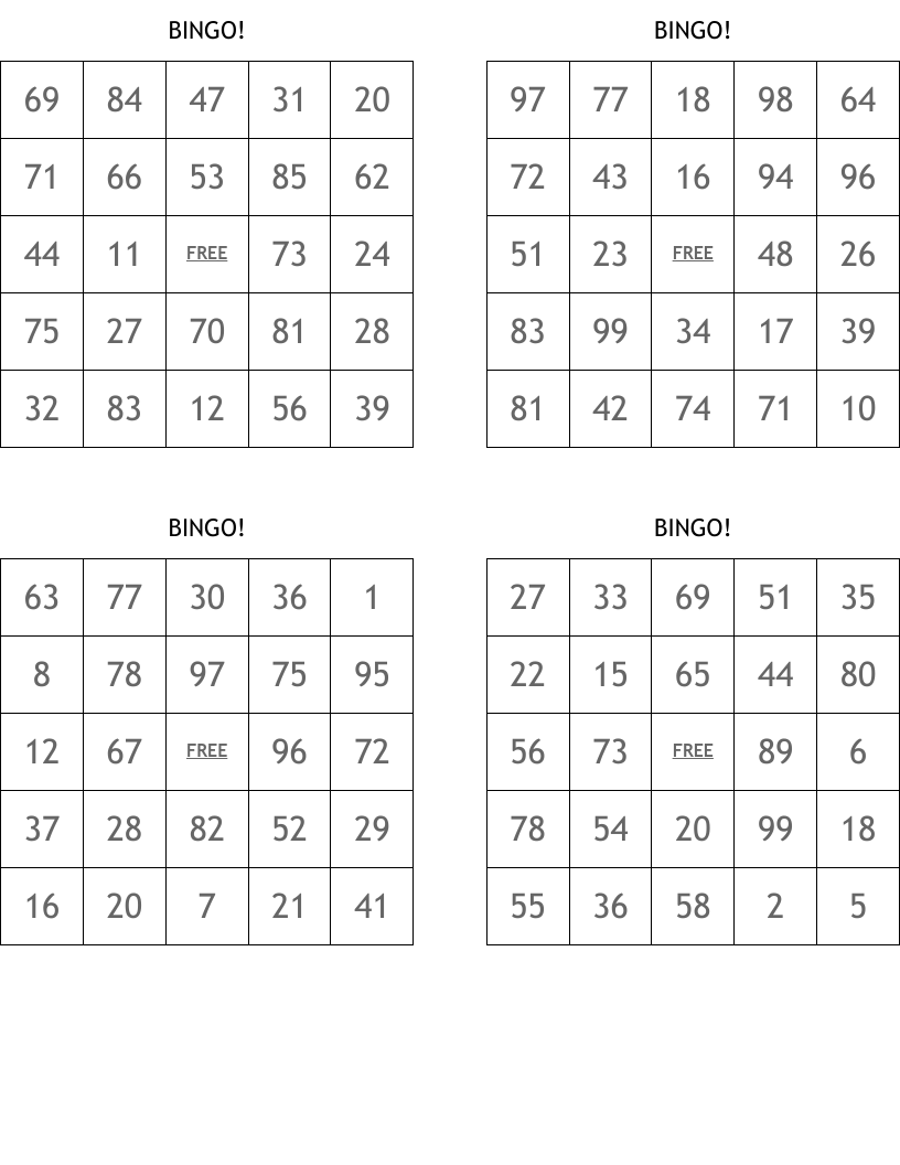 Loto Bingo Cards WordMint