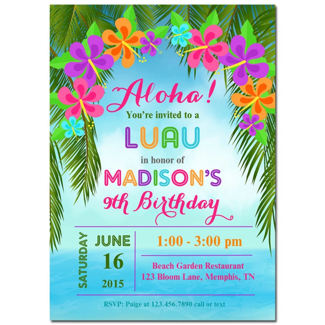 Luau Invitation Printable Or Printed With FREE SHIPPING Personalized For Your Occassion Birthday Anniversary Shower Beach Luau Etsy