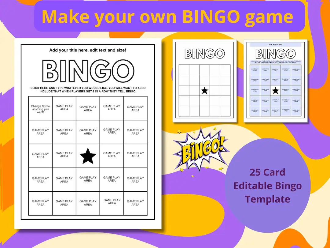 Make Your Own Bingo Game 25 Card Editable Bingo Template DIY Custom Bingo Cards Automatic BINGO Cards Etsy