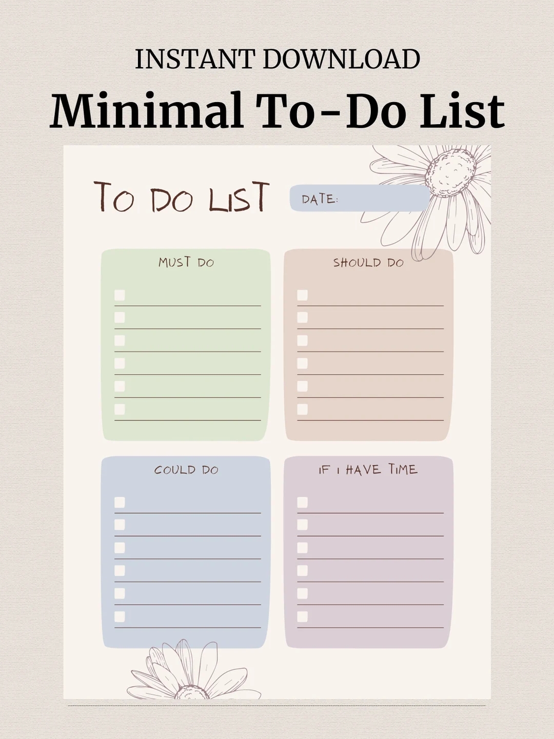 Minimal To Do List Printable Simple Tasks List Template Productivity Planner Printable Fillable PDF Aesthetic To do List Etsy