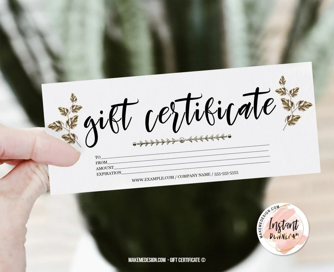 Minimalist Gift Certificate Printable Gift Certificate MakeMeDesign