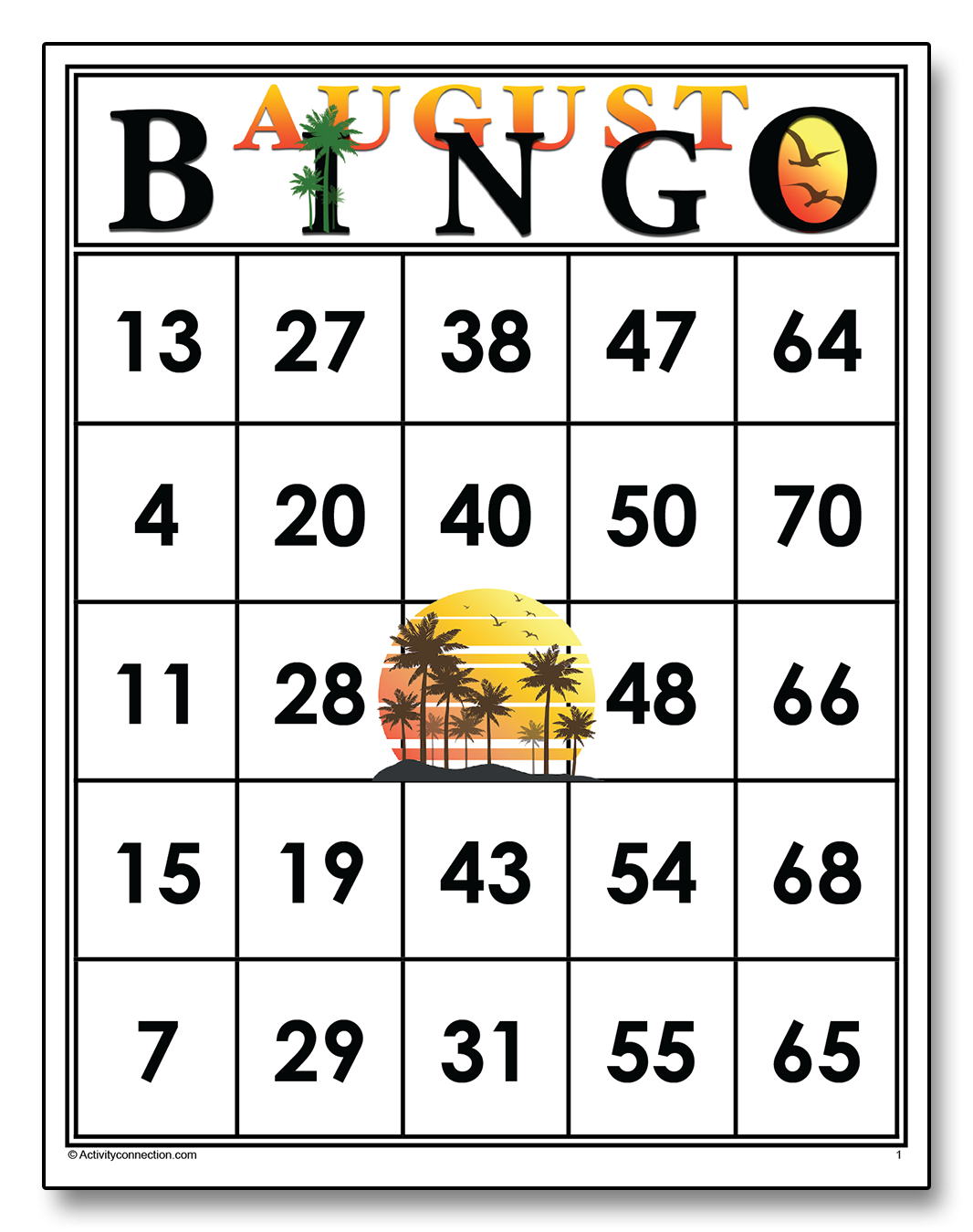 Month Of August Bingo Cards Printable Activity Connection