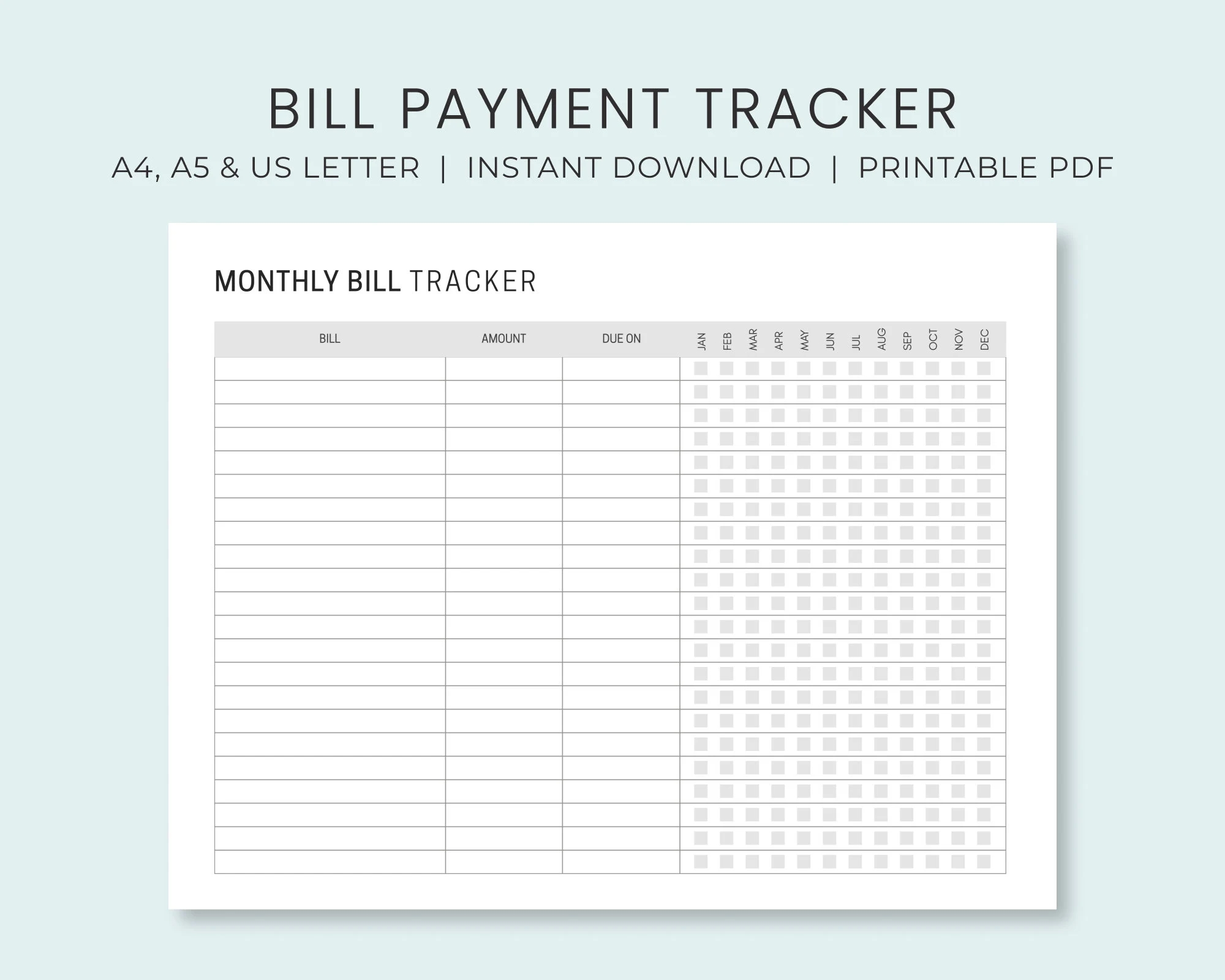 Monthly Bill Tracker Printable Bill Payment Tracker Bill Pay Checklist Organizer Budget Planner A4 A5 US Letter Instant Download Etsy