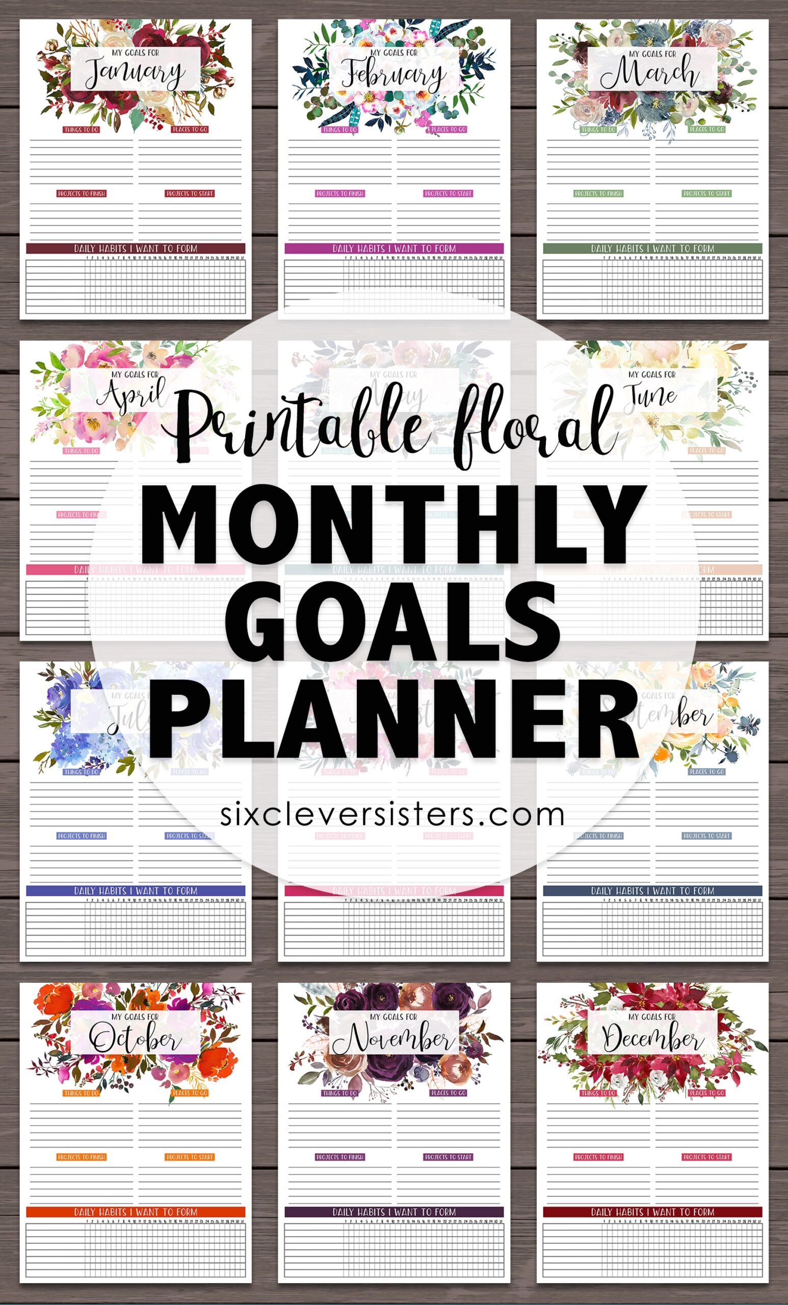 Monthly Goals Printable Six Clever Sisters