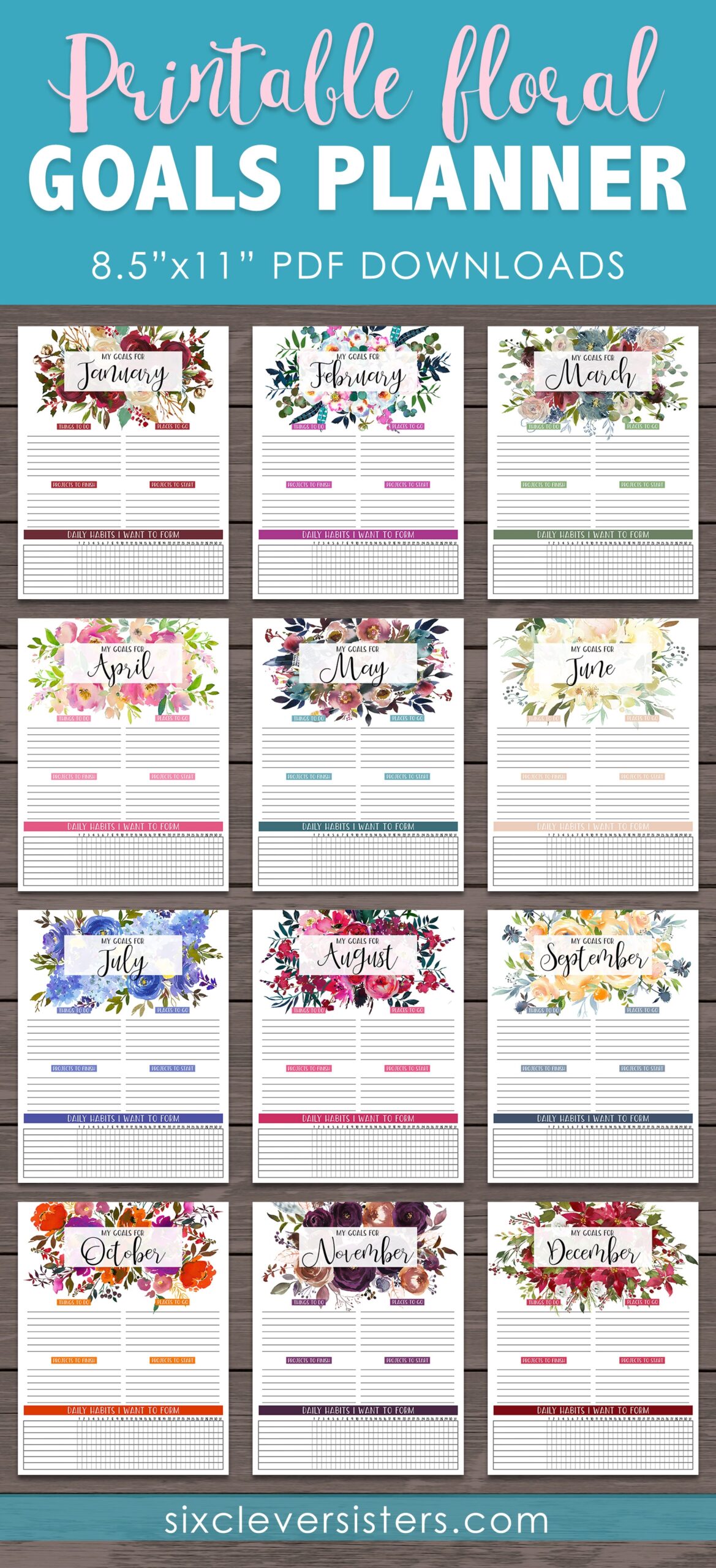 Monthly Goals Printable Six Clever Sisters
