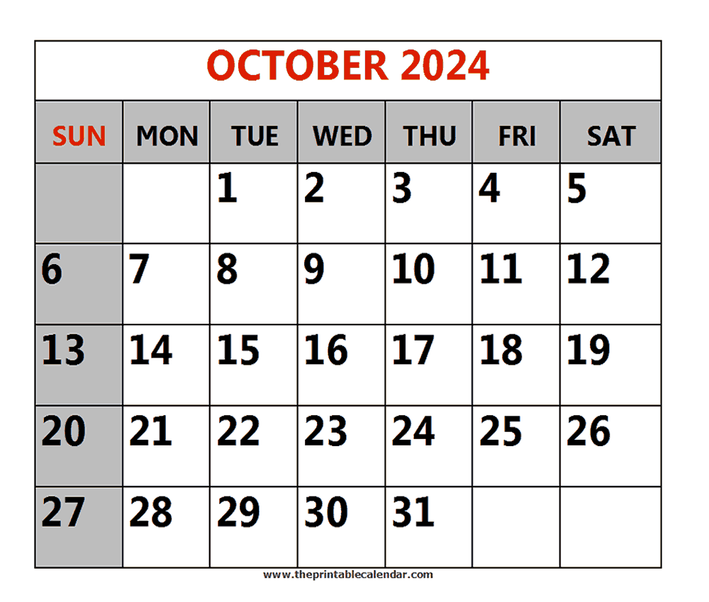 Free Printable October Calendar