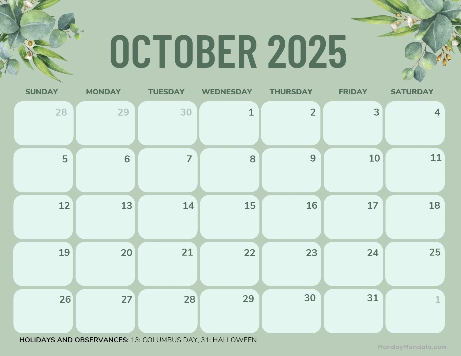 Free Printable October 2025 Calendar Free Printable October 2025 Calendar