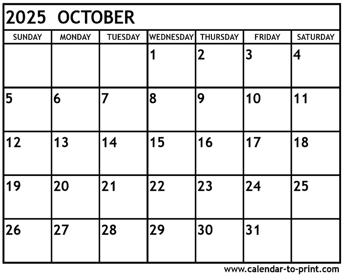October 2025 Calendar Printable October 2025 Calendar Printable