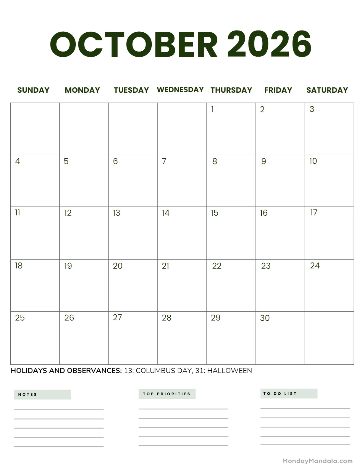October 2026 Calendars 52 Free PDF Printables 