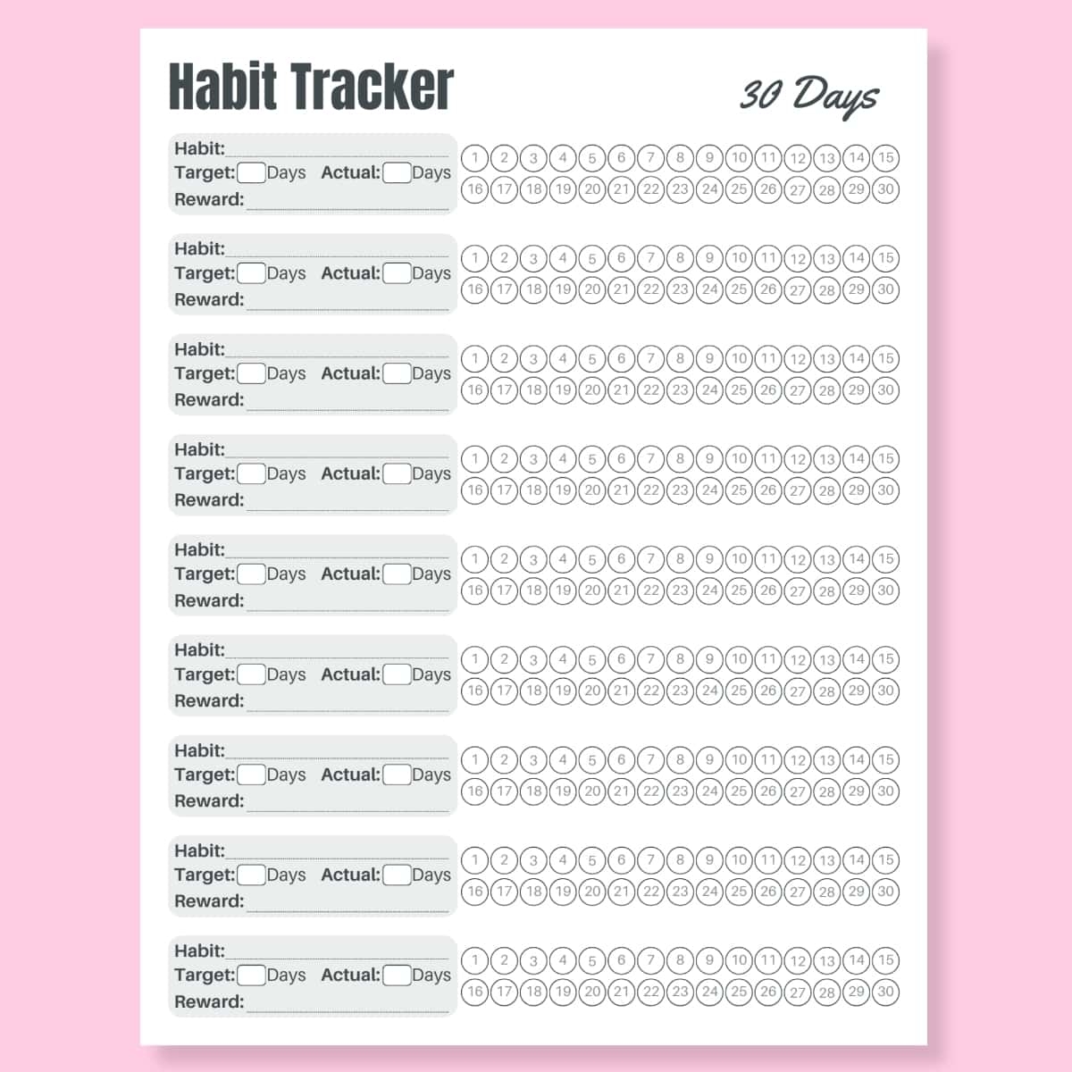 Printable 30 Day Habit Tracker PDF